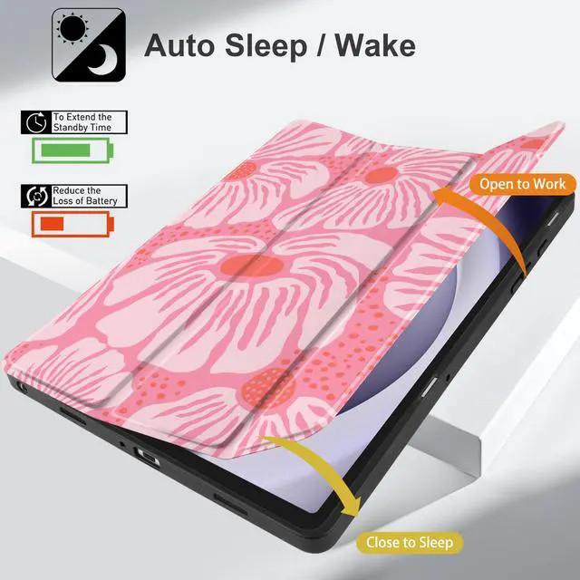 Alt view image 3 of 5 - MEEgoodo Case for Samsung Galaxy Tab A9 Plus 11 inch Cover 2024 2023 with S Pen Holder, A9+ Smart Tablet Cases with Leather Trifold Stand+Soft TPU Back Shell+Smart Auto Wake/Sleep, Pink Style Floral