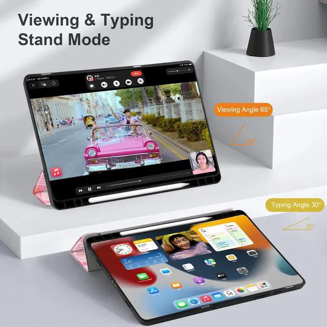 Alt view image 5 of 5 - MEEgoodo Case for Samsung Galaxy Tab A9 Plus 11 inch Cover 2024 2023 with S Pen Holder, A9+ Smart Tablet Cases with Leather Trifold Stand+Soft TPU Back Shell+Smart Auto Wake/Sleep, Pink Style Floral