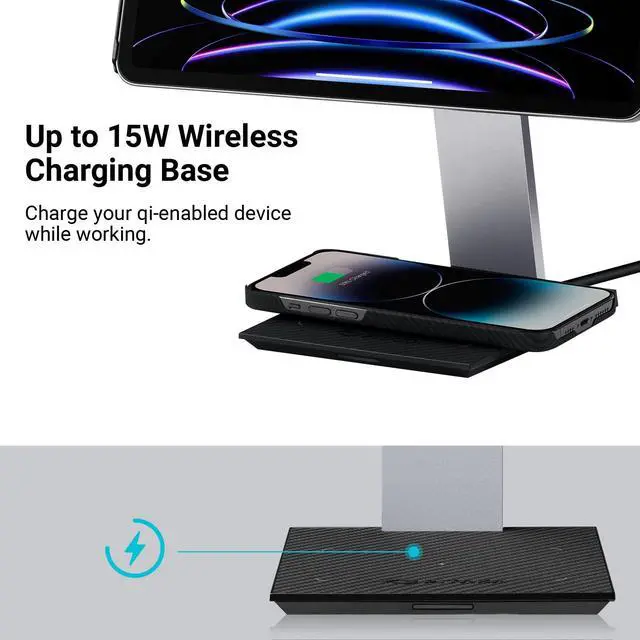 Alt view image 4 of 5 - PITAKA Magnetic Wireless Charging Stand Holder Only for MagEZ Case Pro for iPad Pro/iPad Mini 6 [MagEZ Charging Stand] Adjustable iPad Stand with 15W Wireless Charging Base for Smartphone