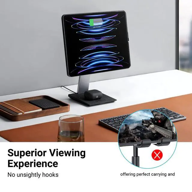 Alt view image 5 of 5 - PITAKA Magnetic Wireless Charging Stand Holder Only for MagEZ Case Pro for iPad Pro/iPad Mini 6 [MagEZ Charging Stand] Adjustable iPad Stand with 15W Wireless Charging Base for Smartphone