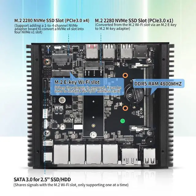 Alt view image 3 of 5 - Healuck Firewall Mini PC N150 Quad Core, 4 x 2.5GbE i226V LAN, DDR5 8GB RAM 128GB NVMe SSD, Fanless Computer Hardware, Micro Router Appliance, AES-NI, OPNsense, TF Slot, Support 1v4 Nvme Adapter