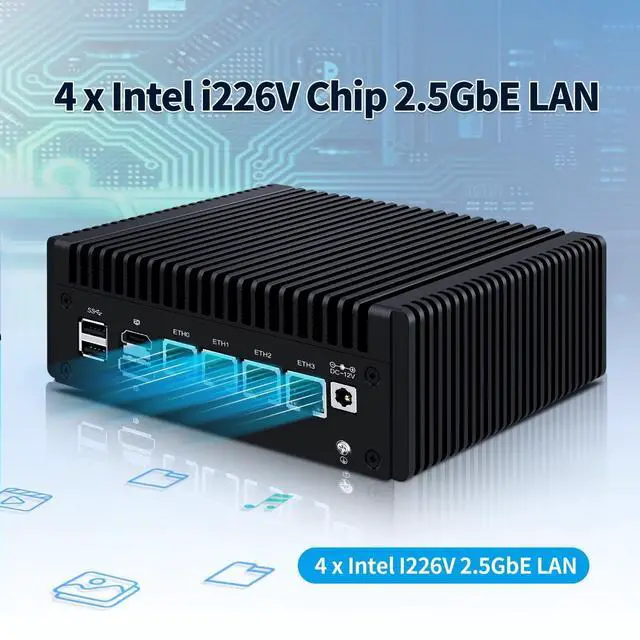 Alt view image 4 of 5 - Healuck Firewall Mini PC N150 Quad Core, 4 x 2.5GbE i226V LAN, DDR5 8GB RAM 128GB NVMe SSD, Fanless Computer Hardware, Micro Router Appliance, AES-NI, OPNsense, TF Slot, Support 1v4 Nvme Adapter