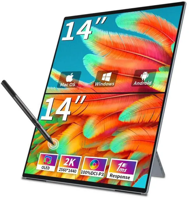 Main image of Magedok Dual Monitor 14 Inch 2K OLED,Portable Touch Monitor for Laptop Extender| 2K |100% DCI P3|Plug-Play|Stand- VESA| |Slim-Frameless| Computer Triple Display Laptop PC Windows Mac