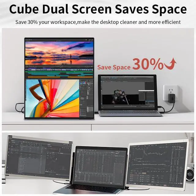 Alt view image 3 of 5 - Magedok Dual Monitor 14 Inch 2K OLED,Portable Touch Monitor for Laptop Extender| 2K |100% DCI P3|Plug-Play|Stand- VESA| |Slim-Frameless| Computer Triple Display Laptop PC Windows Mac