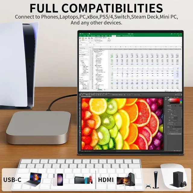 Alt view image 4 of 5 - Magedok Dual Monitor 14 Inch 2K OLED,Portable Touch Monitor for Laptop Extender| 2K |100% DCI P3|Plug-Play|Stand- VESA| |Slim-Frameless| Computer Triple Display Laptop PC Windows Mac