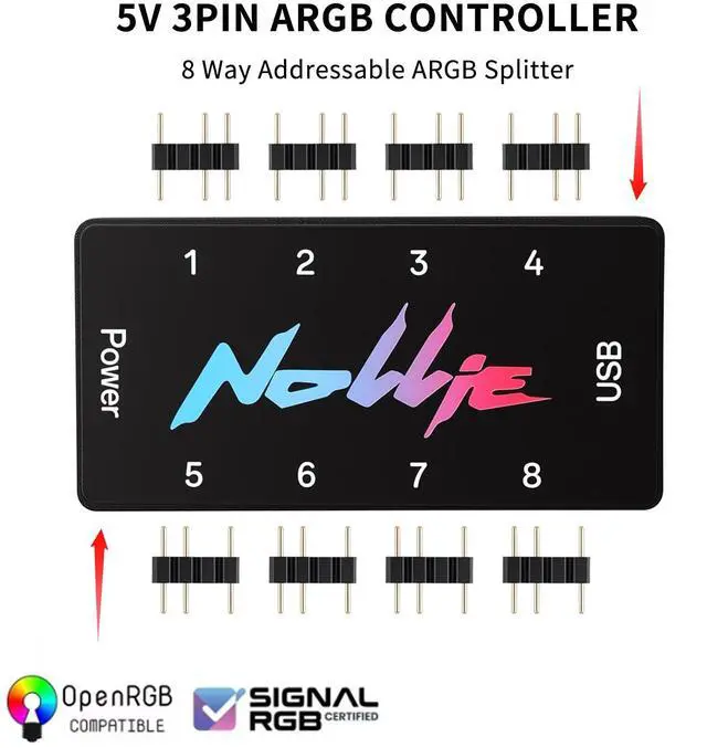 Alt view image 2 of 5 - Iesooy 5V 3PIN ARGB Controller - SATA Powered ARGB Controller PC Lighting Hub, 8 Way Addressable ARGB Splitter Support SignalRGB OpenRGB