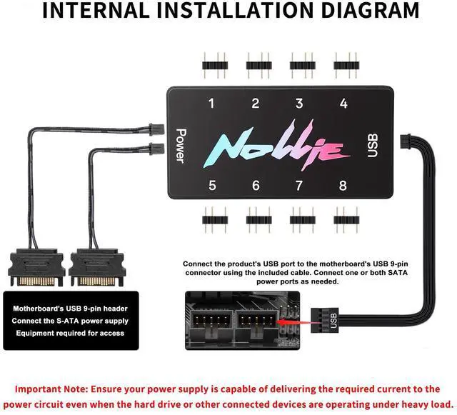 Alt view image 3 of 5 - Iesooy 5V 3PIN ARGB Controller - SATA Powered ARGB Controller PC Lighting Hub, 8 Way Addressable ARGB Splitter Support SignalRGB OpenRGB