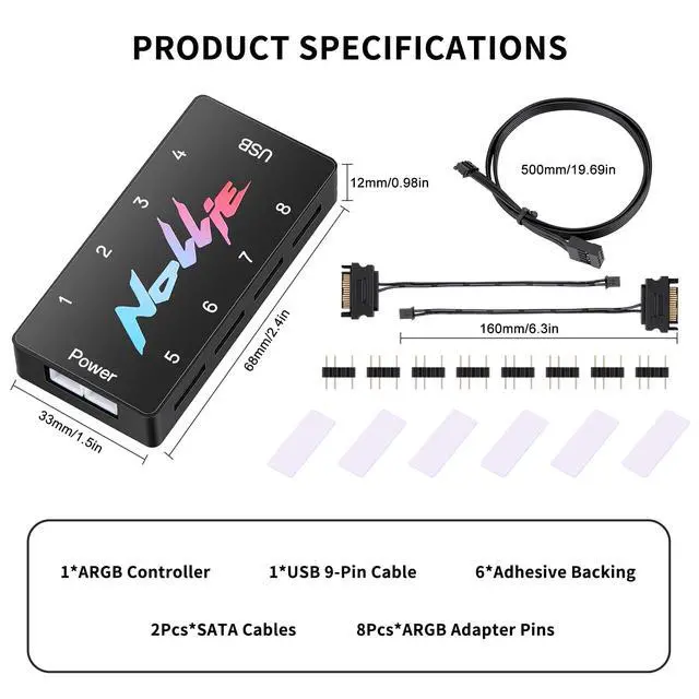 Alt view image 5 of 5 - Iesooy 5V 3PIN ARGB Controller - SATA Powered ARGB Controller PC Lighting Hub, 8 Way Addressable ARGB Splitter Support SignalRGB OpenRGB
