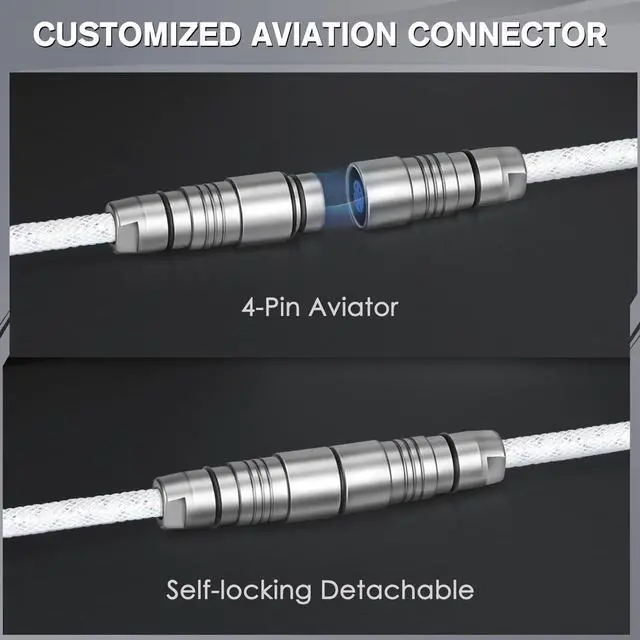 Alt view image 2 of 5 - Yindiao MANBASNAKE C05 Custom Coiled Cable,Double-Sleeved Aviator Cable with CNC Copper,USB C to USB A Cable with Detachable Aviator Connector for Mechanical Gaming Keyboards/PC/Phone 5.2ft-White