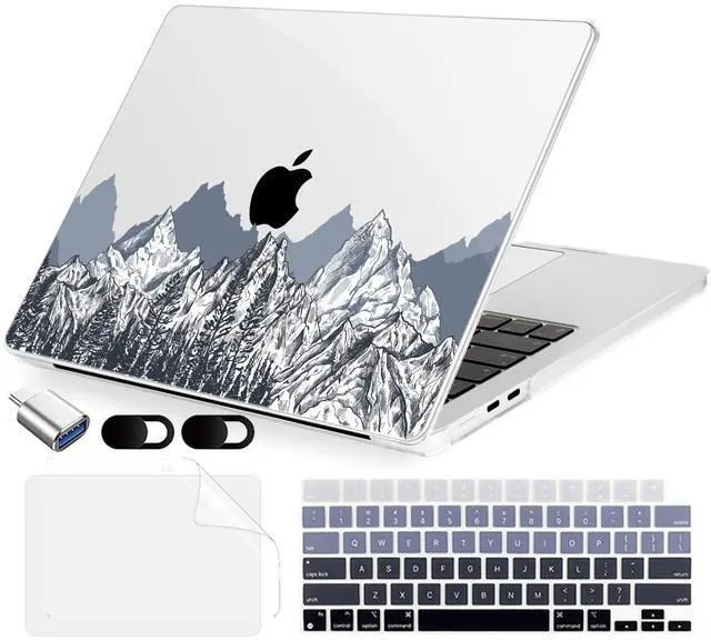 Main image of MecBevia Compatible with MacBook Air 13.6 inch Case, M4 A3240/M3 A3113/M2 A2681 (Released 2025 to 2022), Hard Shell, Keyboard Cover, Screen Protector, Webcam Cover & Type-C Adapter, Mountain Sketch