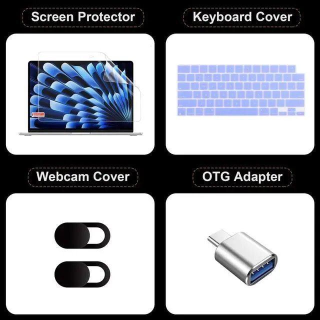 Alt view image 3 of 5 - Yebiseven for MacBook Air 15 M4/M3/M2 Case 2025 2024 2023 A3241/A3114/A2941, Hard Shell Laptop Case with Keyboard Cover & Screen Film & OTG Adapter & Webcam Cover, Flower Frame