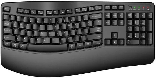 Main image of Ergonomic Wireless Keyboard with Wrist Rest, Wave Keys, Comfortable Natural Typing, 2.4GHz Full Size Ergo Wireless Computer Keyboard for Multi-OS, Windows, Mac OS Laptop/PC/Notebook (Black)