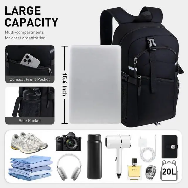 Alt view image 2 of 5 - ODSSTAIPS Small Hiking Backpack, 20L Lightweight Travel Daypack with Phone Pocket, Perfect for Men and Women  Ideal for Hiking, Traveling, and Outdoor Adventures,Black