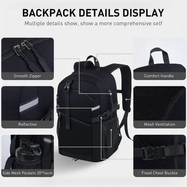 Alt view image 3 of 5 - ODSSTAIPS Small Hiking Backpack, 20L Lightweight Travel Daypack with Phone Pocket, Perfect for Men and Women  Ideal for Hiking, Traveling, and Outdoor Adventures,Black