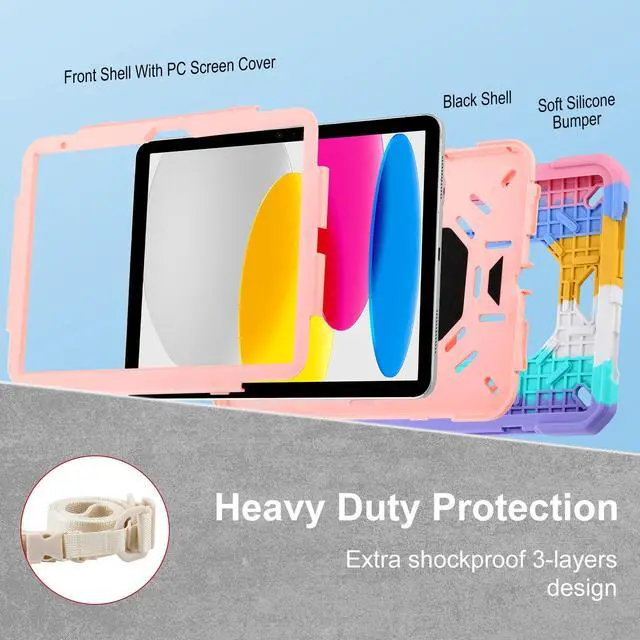 Alt view image 4 of 5 - Case for iPad 11th (A16) 11" 2025, iPad 10th Generation 10.9" 2022,Military Grade Shockproof iPad Case Built-in 360° Rotating Stand/Pen Slot/Shoulder Strap, for iPad 11th Gen/10th Gen(Colorful)