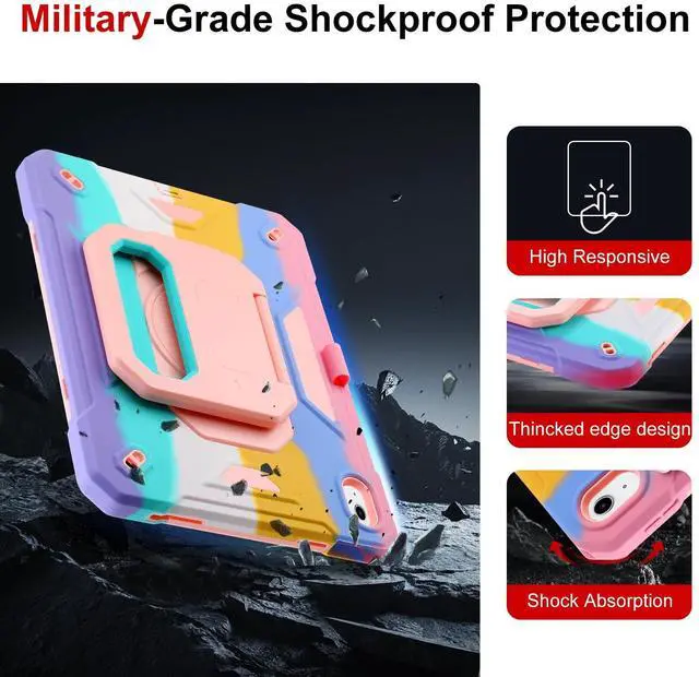 Alt view image 3 of 5 - Case for iPad 11th (A16) 11" 2025, iPad 10th Generation 10.9" 2022,Military Grade Shockproof iPad Case Built-in 360° Rotating Stand/Pen Slot/Shoulder Strap, for iPad 11th Gen/10th Gen(Colorful)