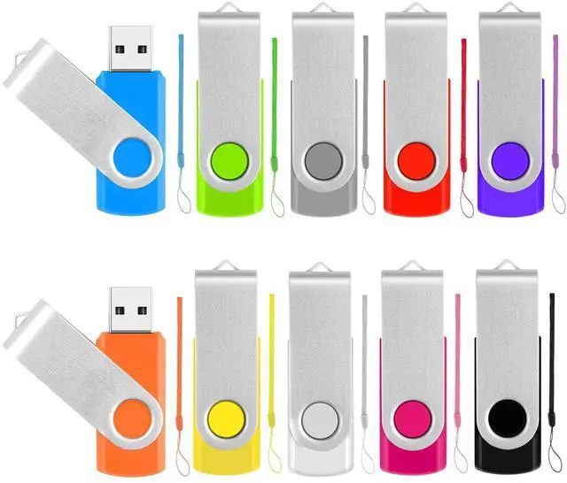 Main image of USB Drive 32GB Bulk Thumb Drives 10 Pack, Metal Swivel Memory Stick Jump Drives with LED Indicator, Mixed Color Memoria USB Stick Zip Drive Pendrive Data Storage and Backup Flashdrive for Computer