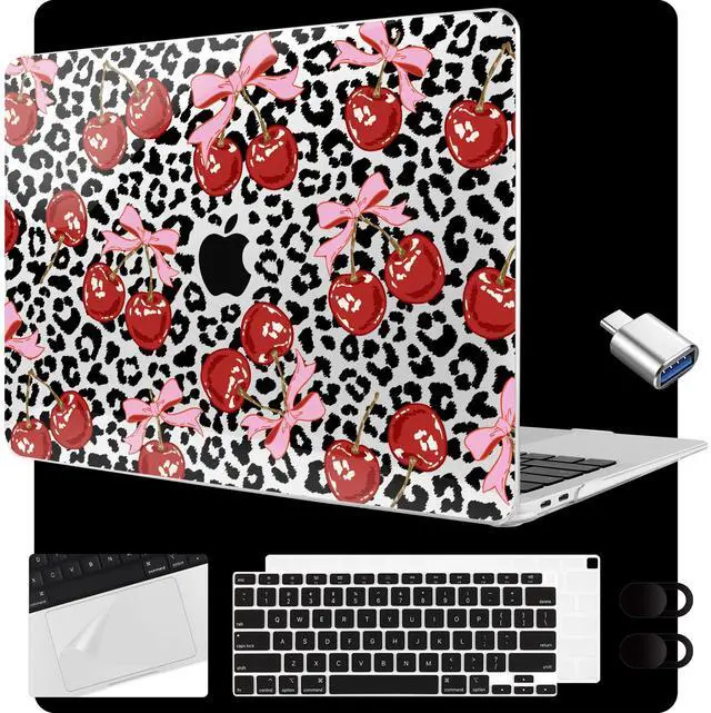 Main image of MEEgoodo for MacBook Air 13.3 inch Case 2021 2020 2019 2018 A2337 M1 A2179 A1932, Laptop Shell for MacBook Air M1 with Keyboard Webcam Cover & Trackpad Film & Type C Adapter,Leopard & Cherry