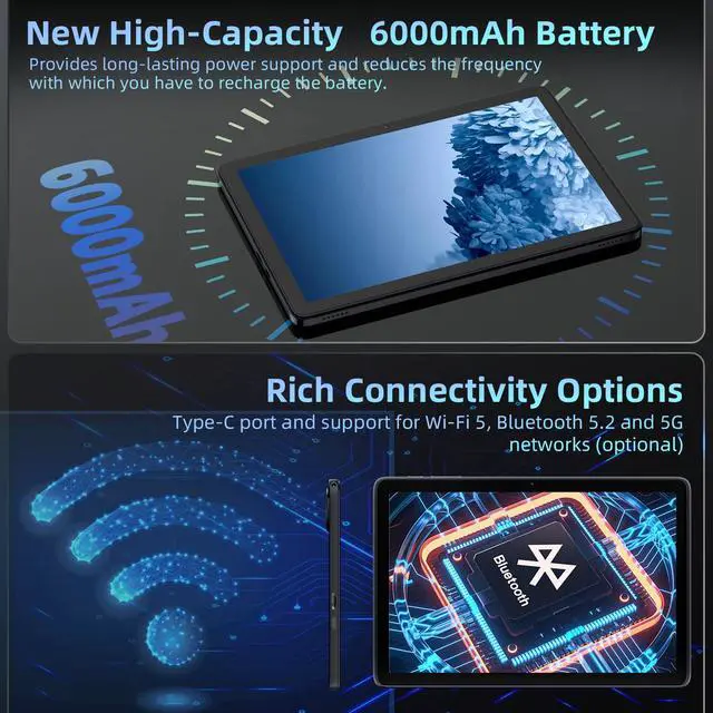 Alt view image 4 of 5 - Android 15 Tablet 10 inch,24GB RAM 128 ROM,Tablets with Keyboard Case Mouse Stylus,1TB Expandable,Octa-Core 6000mAh 1280x800 IPS HD,5G WiFi,T615 CPU,High Performance,Processor,Dual Camera(Gray)