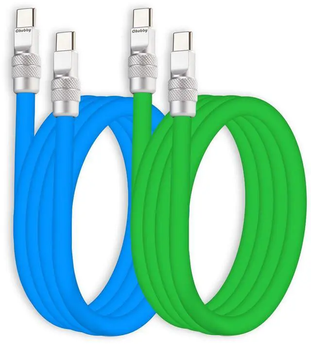 Main image of chubbycable Couple Chubby 2-Pack 240W USB C Cable Extra Thick Silicone Fast Charging Cable Compatible with iPhone 17-15 Series iPad Galaxy Series, Blue+Green, Type-C to Type-C, 6.6FT
