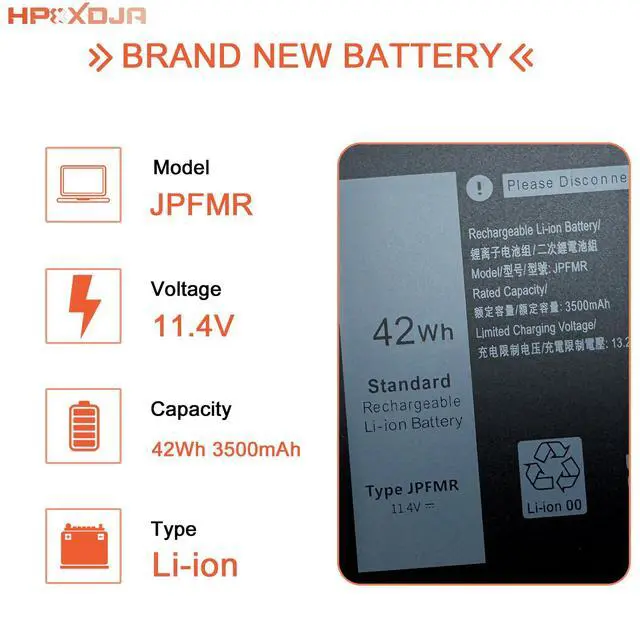 Alt view image 2 of 5 - JPFMR Laptop Battery Replacement for Dell Chromebook 3400 3100 2-in-1 Chromebook 5488 5493 5593 P90F Series Notebook 0JPFMR 7T0D3 07T0D3 7MT0R 7MTOR 16DPH 65N6H DN33X RDNP5 11.4V 42Wh 3500mAh 3Cell