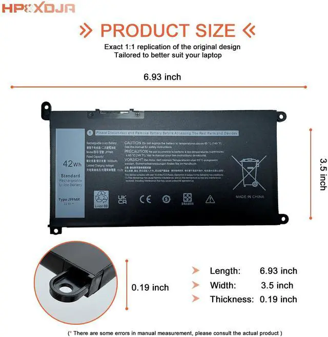 Alt view image 4 of 5 - JPFMR Laptop Battery Replacement for Dell Chromebook 3400 3100 2-in-1 Chromebook 5488 5493 5593 P90F Series Notebook 0JPFMR 7T0D3 07T0D3 7MT0R 7MTOR 16DPH 65N6H DN33X RDNP5 11.4V 42Wh 3500mAh 3Cell