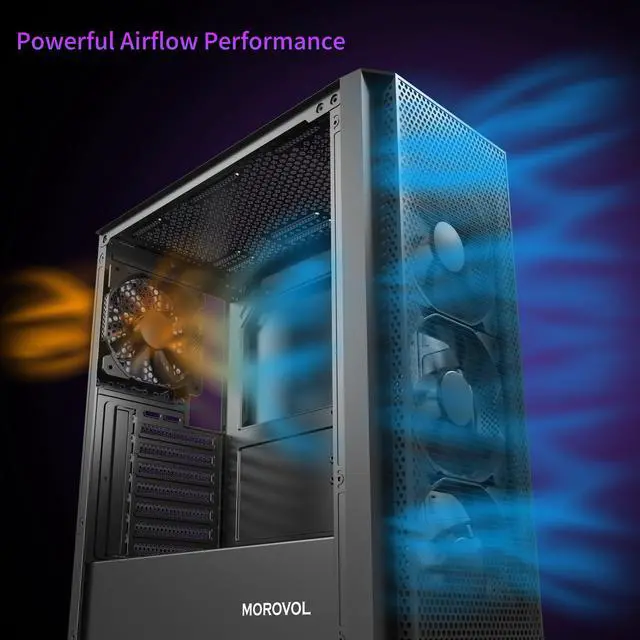 Alt view image 3 of 5 - ATX PC Case, Mid Tower Computer Case with Mesh Front Panel, 4 Fans Preinstalled USB 3.0 Tempered Glass Gaming PC Case, Black ATX Case (P5)