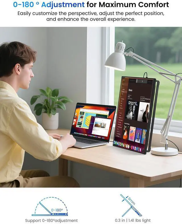 Alt view image 3 of 5 - UPERFECT Portable Monitor 15.6", 125% sRGB Ultra-Slim Laptop Monitor with Protective Sleeve, Built-in Adjustment Stand | Speaker | VESA, HDMI USB-C Plug & Play Second Screen for Phone Game Console