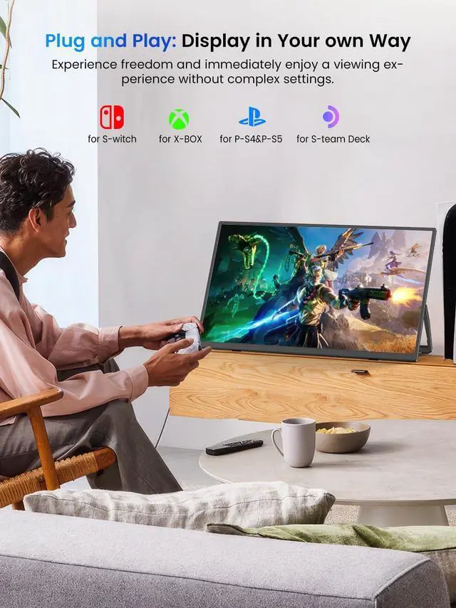 Alt view image 4 of 5 - UPERFECT Portable Monitor 15.6", 125% sRGB Ultra-Slim Laptop Monitor with Protective Sleeve, Built-in Adjustment Stand | Speaker | VESA, HDMI USB-C Plug & Play Second Screen for Phone Game Console