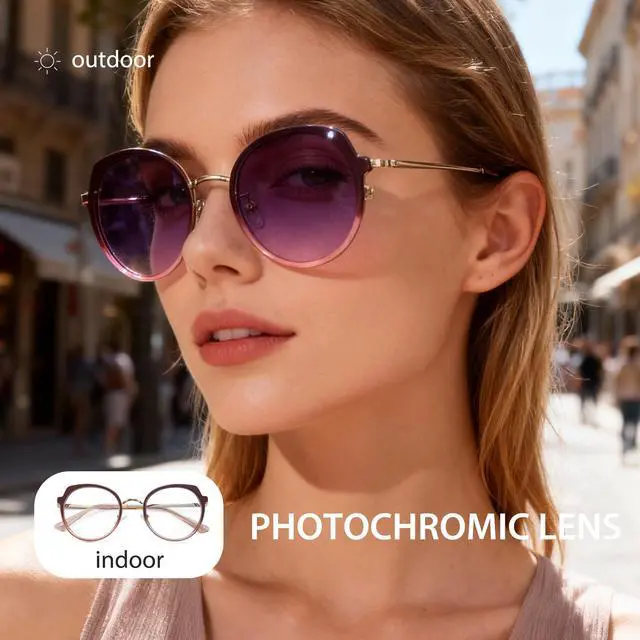 Alt view image 3 of 5 - Cyxus Photochromic Glasses for Women UV Protection with Blue Light Blocking Trendy Cat Eye Frame8315i16 Purple