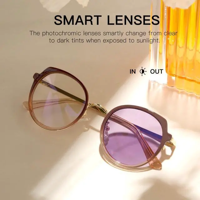 Alt view image 4 of 5 - Cyxus Photochromic Glasses for Women UV Protection with Blue Light Blocking Trendy Cat Eye Frame8315i16 Purple