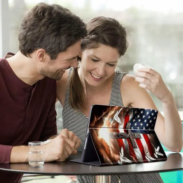 Alt view image 3 of 5 - FUYOCWE for 7" Kindle Paperwhite Case (12th Generation-2024) & Kindle Colorsoft Signature Edition Case,Shockproof Shell Leather Stand Cover w/Auto Sleep Wake-American Flag with Cross Dove