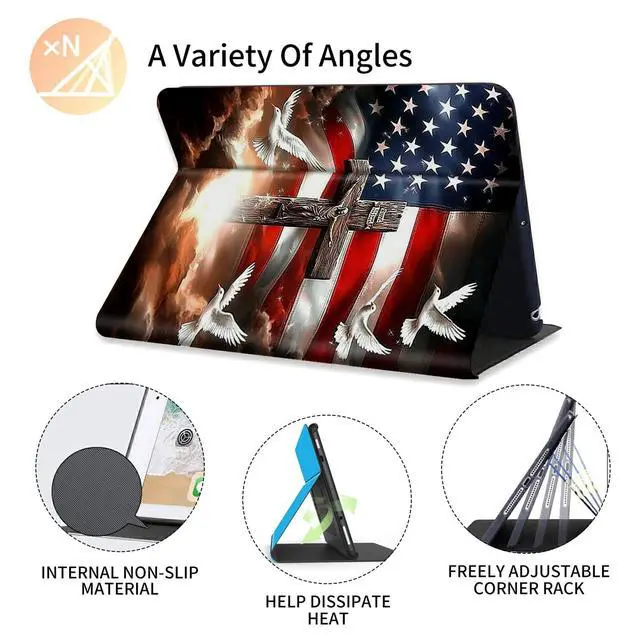 Alt view image 5 of 5 - FUYOCWE for 7" Kindle Paperwhite Case (12th Generation-2024) & Kindle Colorsoft Signature Edition Case,Shockproof Shell Leather Stand Cover w/Auto Sleep Wake-American Flag with Cross Dove