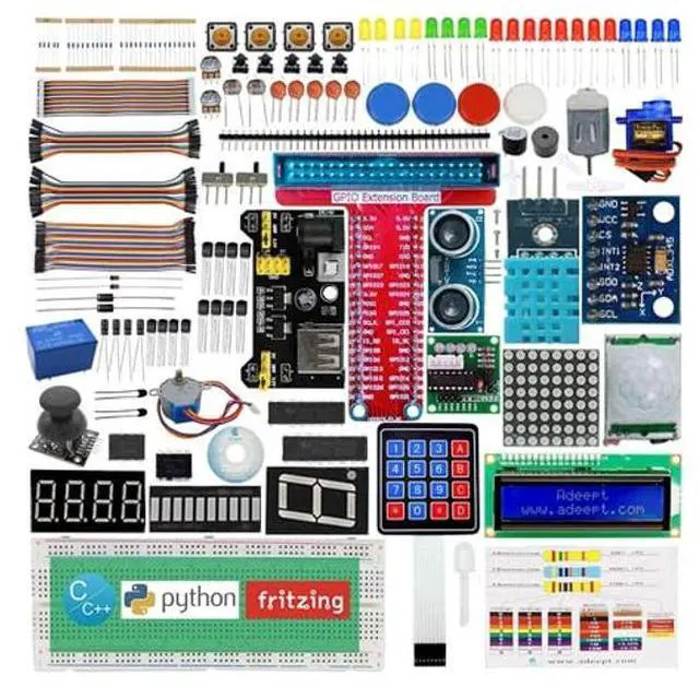 Main image of Adeept Ultimate Starter Kit Compatible with Raspberry Pi 4 3 2 Model B B+ Python C Code, LEDs, Sensors, ADXL345 GPIO Cable DC Motor Learn Electronics and Programming for Beginners