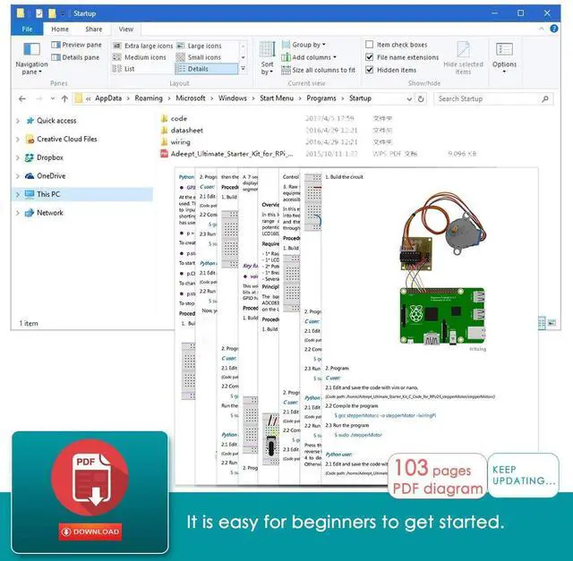 Alt view image 3 of 5 - Adeept Ultimate Starter Kit Compatible with Raspberry Pi 4 3 2 Model B B+ Python C Code, LEDs, Sensors, ADXL345 GPIO Cable DC Motor Learn Electronics and Programming for Beginners