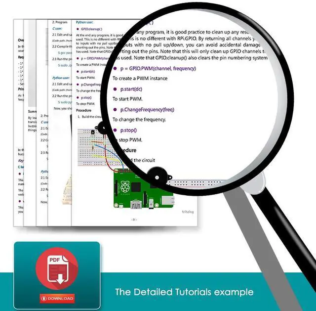 Alt view image 4 of 5 - Adeept Ultimate Starter Kit Compatible with Raspberry Pi 4 3 2 Model B B+ Python C Code, LEDs, Sensors, ADXL345 GPIO Cable DC Motor Learn Electronics and Programming for Beginners
