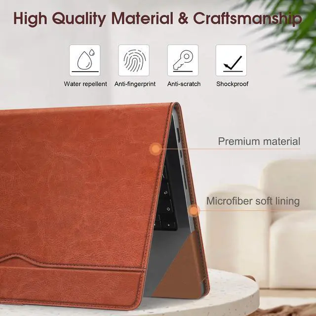 Alt view image 3 of 5 - Fintie Sleeve Case for MacBook Pro 14 Inch A3434 A3401 A3185 A3112 A2992 A2918 A2779 A2442 (2025 2024 2023 2022 2021), PU Leather Folio Book Cover for MacBook Pro 14" M5/M4/M3/M2/M1 (Brown)