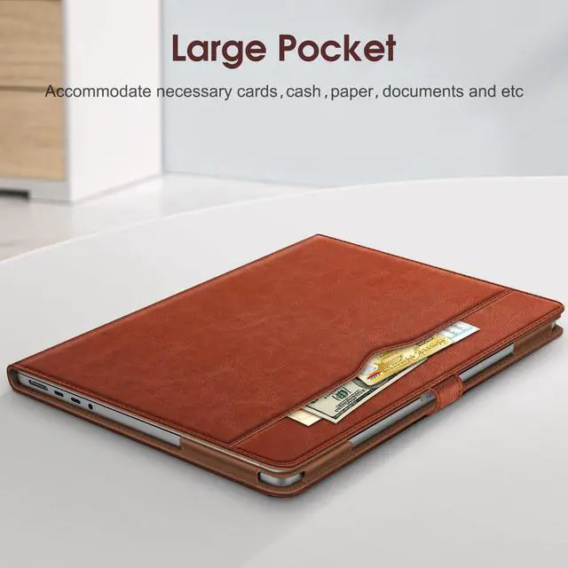 Alt view image 4 of 5 - Fintie Sleeve Case for MacBook Pro 14 Inch A3434 A3401 A3185 A3112 A2992 A2918 A2779 A2442 (2025 2024 2023 2022 2021), PU Leather Folio Book Cover for MacBook Pro 14" M5/M4/M3/M2/M1 (Brown)