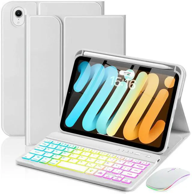 Main image of EAMPANG Case with Keyboard Mouse for iPad mini 7th(A17 Pro,2024)/6th Generation 8.3 inch,7 Color Rainbow Backlight Detachable USB-C Keyboard Magnetic Case with Pen Slot for iPad mini 6 7 Grey