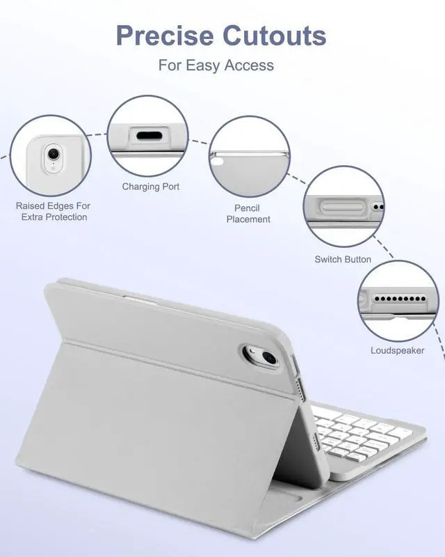 Alt view image 3 of 5 - EAMPANG Case with Keyboard Mouse for iPad mini 7th(A17 Pro,2024)/6th Generation 8.3 inch,7 Color Rainbow Backlight Detachable USB-C Keyboard Magnetic Case with Pen Slot for iPad mini 6 7 Grey