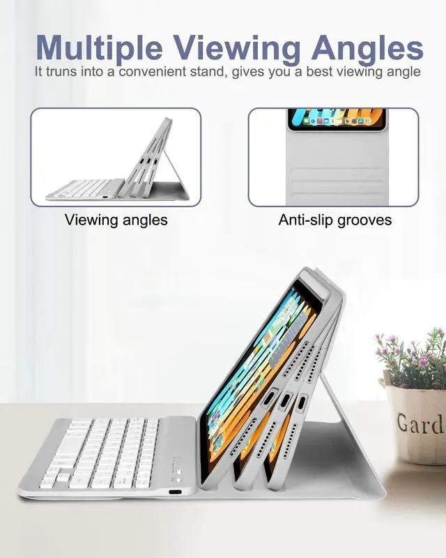 Alt view image 4 of 5 - EAMPANG Case with Keyboard Mouse for iPad mini 7th(A17 Pro,2024)/6th Generation 8.3 inch,7 Color Rainbow Backlight Detachable USB-C Keyboard Magnetic Case with Pen Slot for iPad mini 6 7 Grey