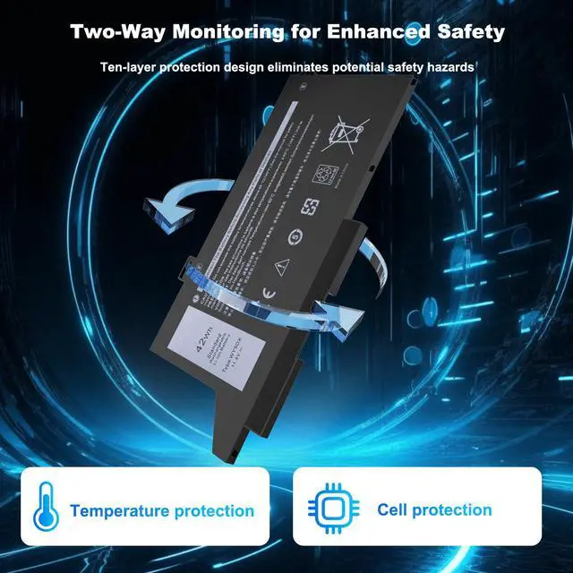 Alt view image 3 of 5 - WY9DX 42wh Laptop Battery Replacement for Dell Latitude 5420 5520, Precision 3560 Series, WY9DX RJ40G 01K2CF 005R42 075X16 P137G P104F 0M3KCN 0WK3F1 P104F001 P137G001 P104F002 11.4V 3500mAh 3-Cells