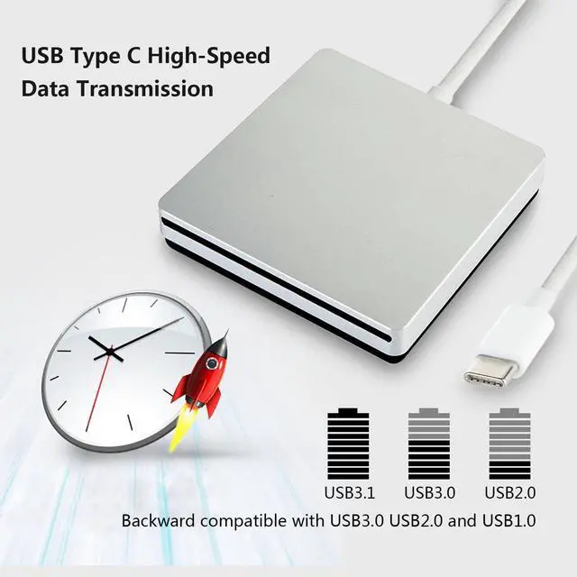 Alt view image 3 of 5 - AMIUKON External DVD/CD Drive USB-C/Type-c DVD/CD Reader and DVD/CD Burner for Apple-MacBook Air/Pro/iMac/Mini/MacBook Pro/ASUS/ASUS/DELL Laptop etc