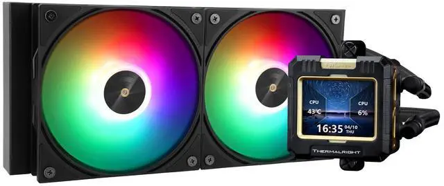 Main image of Thermalright FW 240 Black ARGB-240mm AIO CPU Liquid Cooler,IPS LCD Screen with 320 * 240 Resolution,for AM4/AM5,Intel LGA1700/1851,2.4 inchScreen for Images and Double Fans-Black ARGB