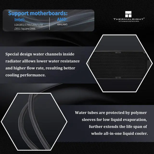 Alt view image 3 of 5 - Thermalright FW 240 Black ARGB-240mm AIO CPU Liquid Cooler,IPS LCD Screen with 320 * 240 Resolution,for AM4/AM5,Intel LGA1700/1851,2.4 inchScreen for Images and Double Fans-Black ARGB