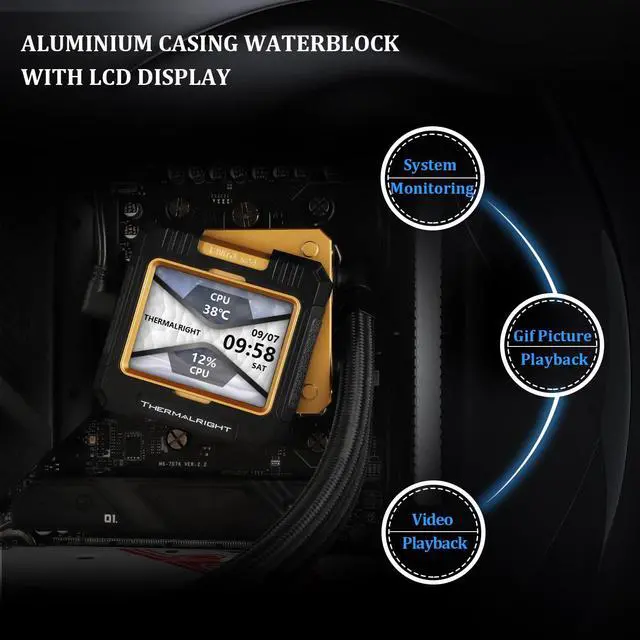 Alt view image 4 of 5 - Thermalright FW 240 Black ARGB-240mm AIO CPU Liquid Cooler,IPS LCD Screen with 320 * 240 Resolution,for AM4/AM5,Intel LGA1700/1851,2.4 inchScreen for Images and Double Fans-Black ARGB