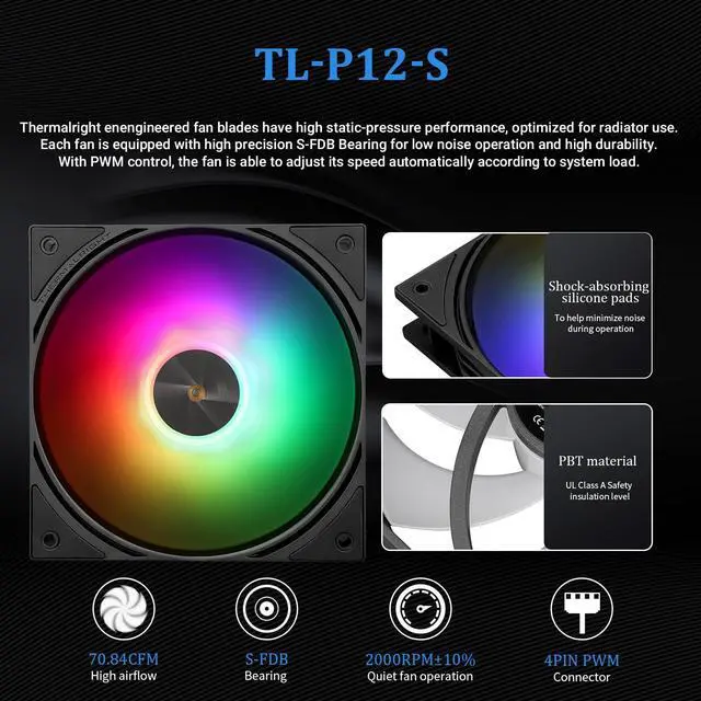 Alt view image 5 of 5 - Thermalright FW 240 Black ARGB-240mm AIO CPU Liquid Cooler,IPS LCD Screen with 320 * 240 Resolution,for AM4/AM5,Intel LGA1700/1851,2.4 inchScreen for Images and Double Fans-Black ARGB