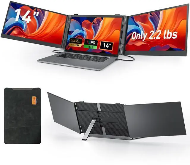Main image of Vixtan 2.2lb Ultra-Light Laptop Screen Extender, 14" Triple Portable Monitor for Laptop, Ultra-Thin 1080P FHD Monitors for 13.3-17.3" Laptops, Triple Monitor Extended for Windows/Mac/Chrome