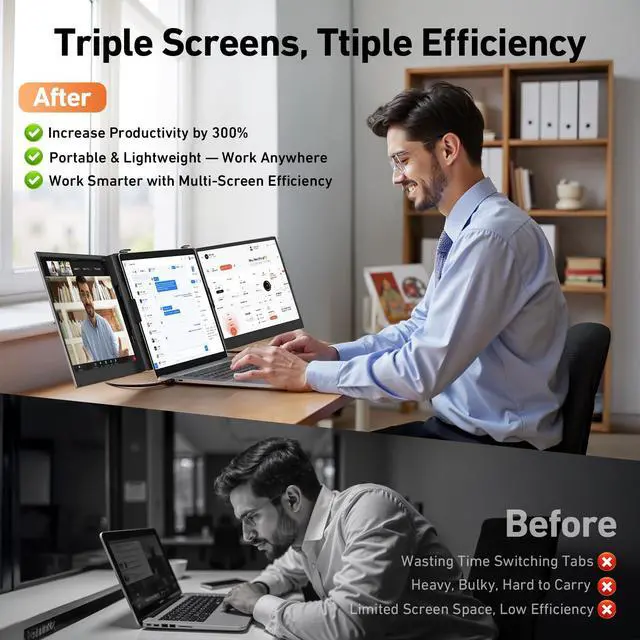 Alt view image 2 of 5 - Vixtan 2.2lb Ultra-Light Laptop Screen Extender, 14" Triple Portable Monitor for Laptop, Ultra-Thin 1080P FHD Monitors for 13.3-17.3" Laptops, Triple Monitor Extended for Windows/Mac/Chrome
