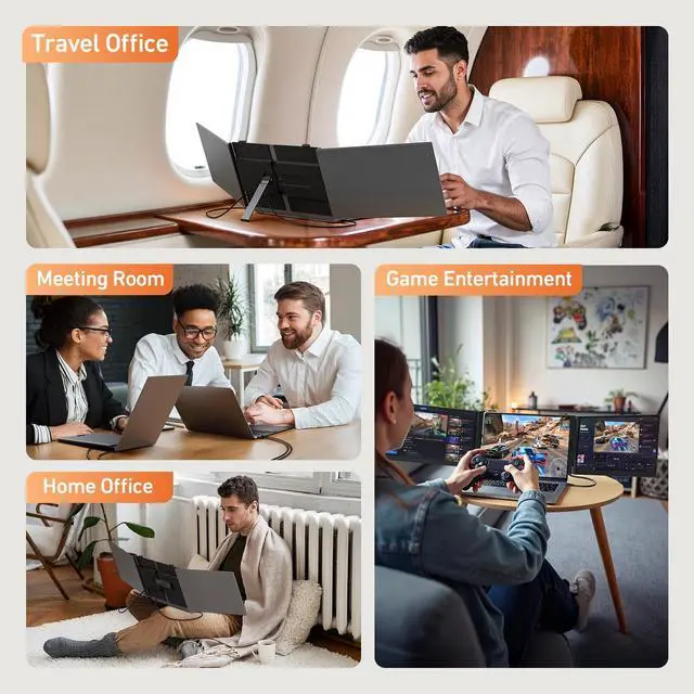 Alt view image 5 of 5 - Vixtan 2.2lb Ultra-Light Laptop Screen Extender, 14" Triple Portable Monitor for Laptop, Ultra-Thin 1080P FHD Monitors for 13.3-17.3" Laptops, Triple Monitor Extended for Windows/Mac/Chrome